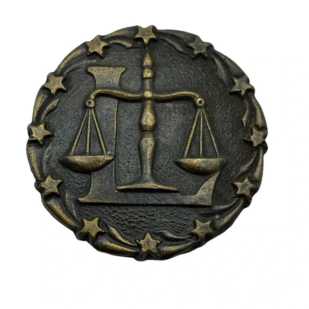 Bouwerie‎ Lane Brass Belt Buckle Libra Balance Celestial Vintage Round Horoscope